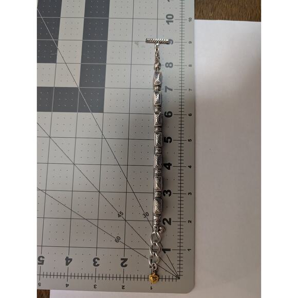 Brighton Scroll Detail Toggle Bracelet 7.5in Silver Tone with Gold Charm - Picture 7 of 7